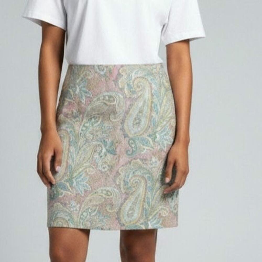 Byer Too Paisley Pencil Skirt Vintage 90s Cotton Pink Green USA Size 7